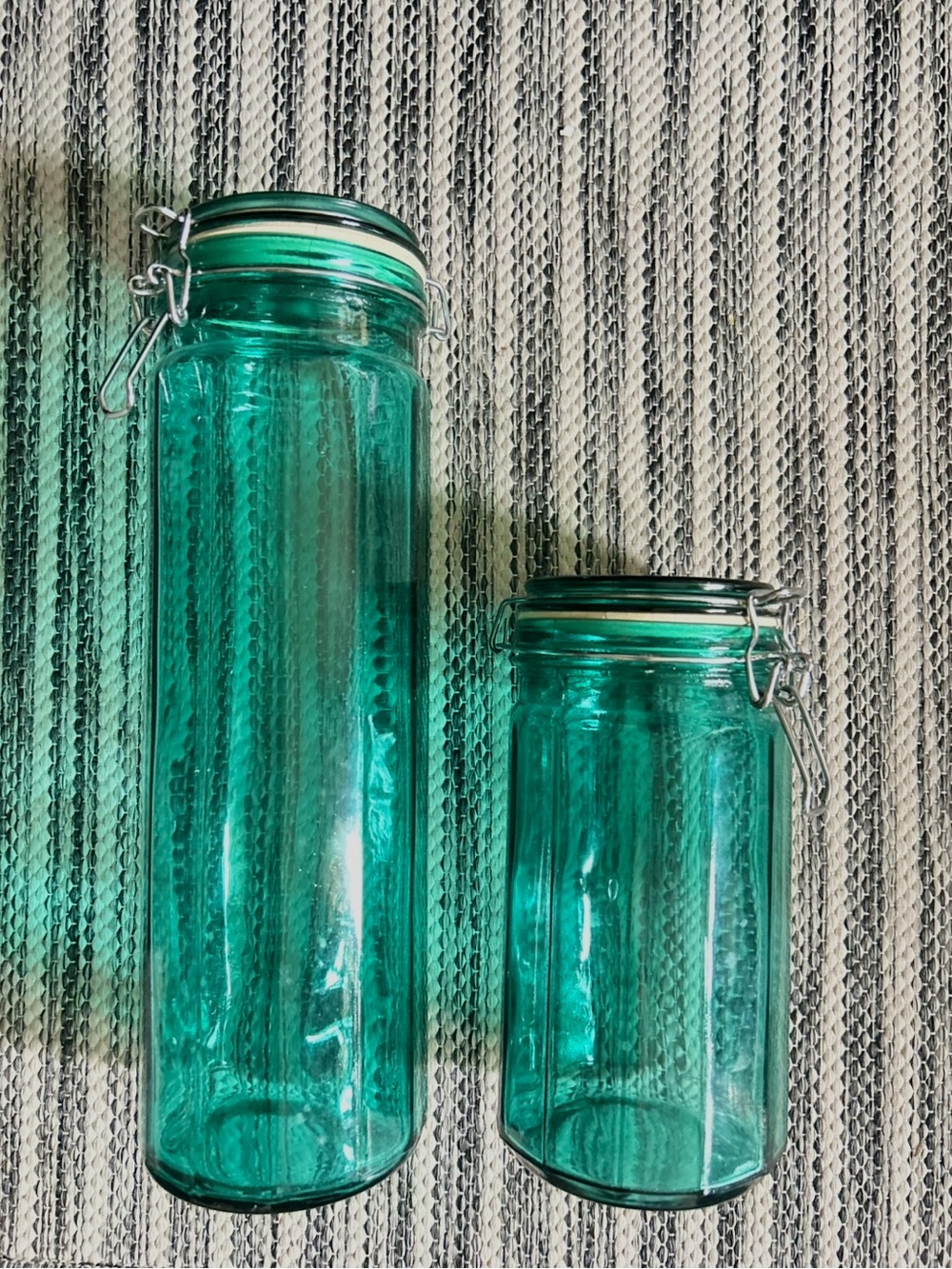 Teal Green Glass Canister Jars Set of 2 Clamp Lid Kitchen Storage